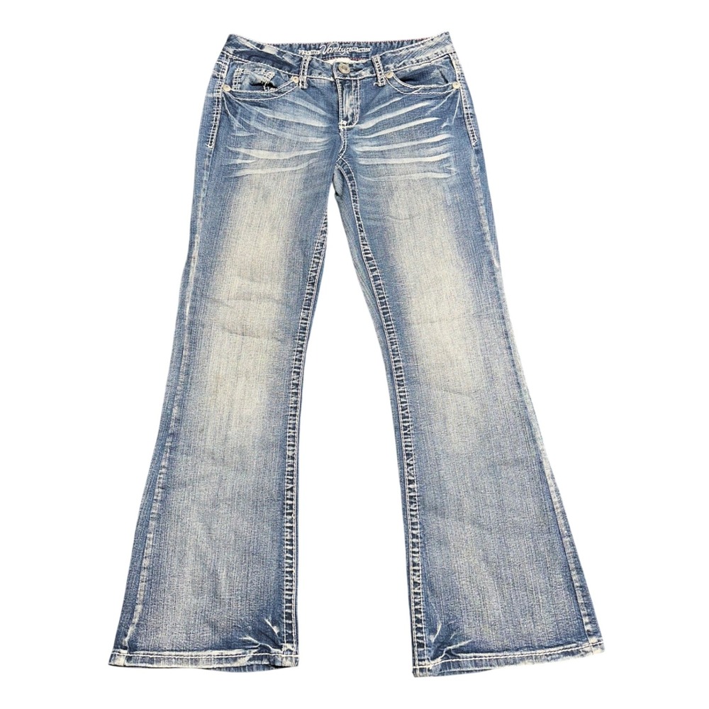 Y2k low rise jeans vanity embellished 28 rhinestone pocket embroidered flare